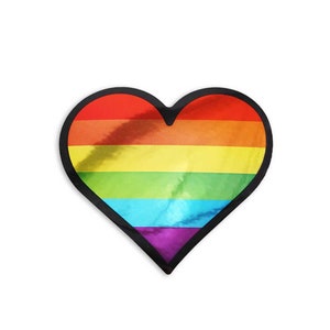 Pride sticker, Love sticker, Heart sticker, Rainbow sticker, Gay sticker, Lgbtq sticker, Metallic sticker, Pride parade accessory, Gay flag
