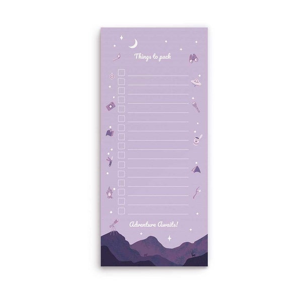 Travel notepad, Travel packing list, To do list, Stationery notepad, Travel stationery, Purple notepad, Writing pad, Desk notepad