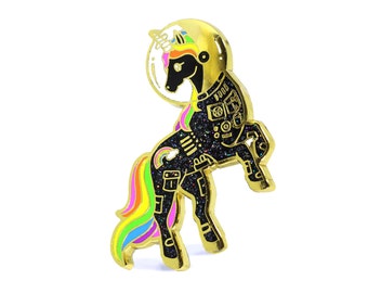 Black unicorn enamel pin, Gold glitter lapel pin, astronaut pin, space lover, unicorn space suit, space helmet pin, unicorn lapel pin