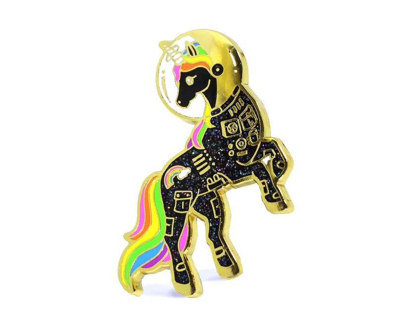 space lover Black unicorn enamel pin unicorn space suit Gold glitter lapel pin astronaut pin space helmet pin unicorn lapel pin