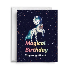 Grußkarte Geburtstag, Einhorn Grußkarte, Einhorn Geburtstag, Space Grußkarte, Holographische Grußkarte, Geburtstagskarte, Holographisch