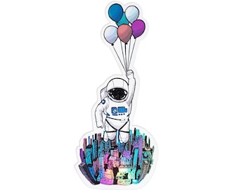 Astronaut holding balloons sticker, Astronaut sticker, Space sticker, Holographic Sticker, Laptop Sticker, Laptop decal