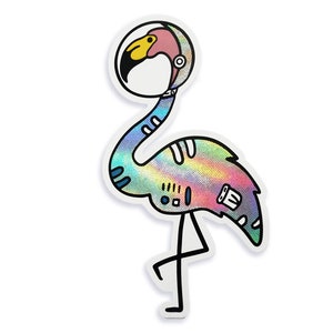 Space Flamingo Holographic Sticker: Astronaut Animal Decal