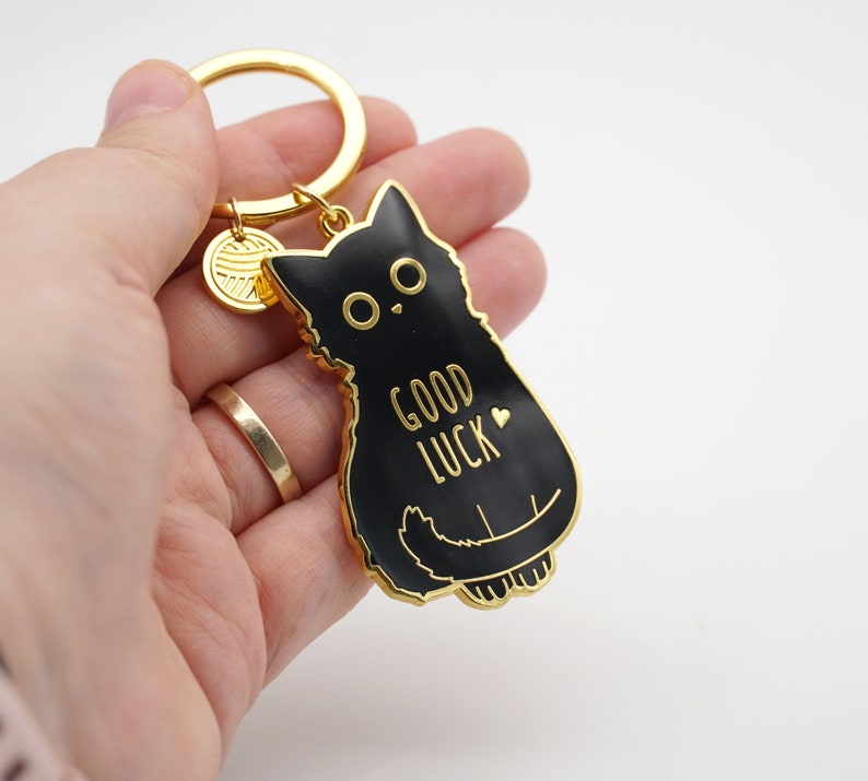 Cat keychain, Black cat keychain, Good luck charm, Good luck cat, Lucky charm, Lucky charm keychain, Good luck, Cat lady, Black cats image 2