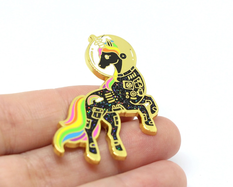 space lover Black unicorn enamel pin unicorn space suit Gold glitter lapel pin astronaut pin space helmet pin unicorn lapel pin