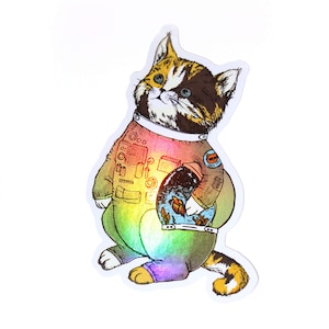 Astrokatzen Sticker: Holographischer Astronaut im Raumanzug