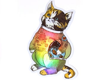 Cat Sticker, Astro Cat, Holographic Sticker, Astronaut Sticker, Laptop Sticker, Cat Space Suit, Holographic Unicorn, Astro Unicorn