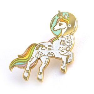 Unicorn enamel pin, Gold glitter lapel pin, astronaut pin, space lover, unicorn space suit, space helmet pin, unicorn lapel pin, rainbow pin image 2