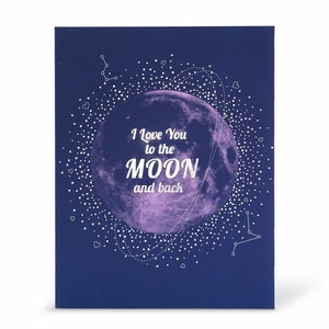 I love you to the moon greeting card, Silver foil card, Love greeting card, Stars, Space lover, Love you greeting card