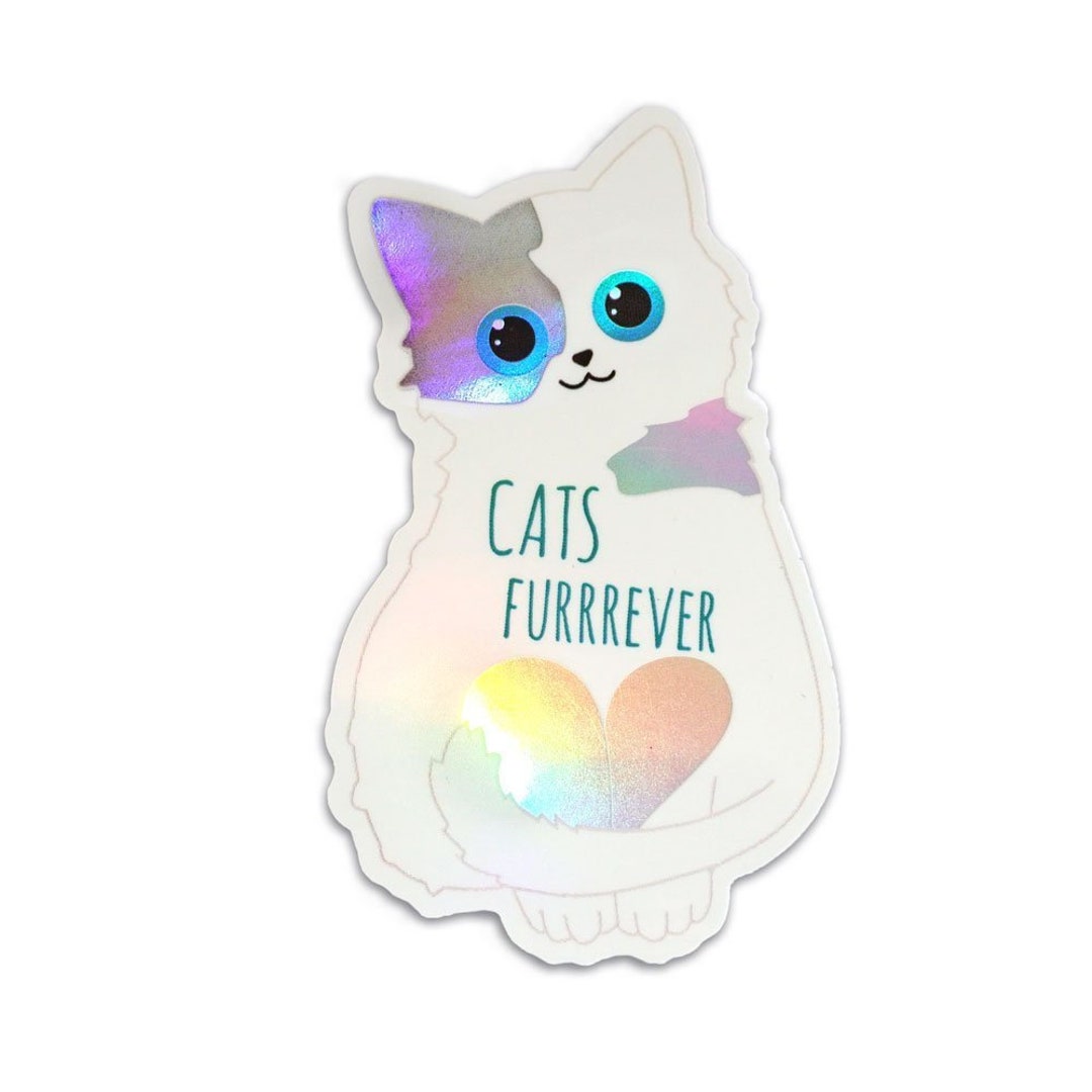 Cat Sticker, Holographic Cat, Cat Eyes Sticker, Rainbow Sticker, White ...