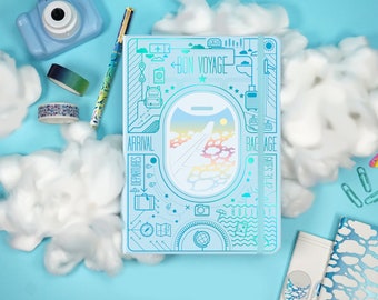 Light Blue notebook Airplane Window View Journal with Holographic Foil - Unique & Inspiring Airplane journal