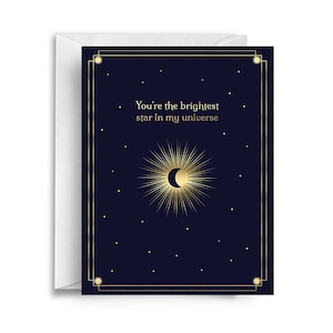 Brightest star greeting card, Love greeting card, Gold card, Sun moon card, Star card, Moon greeting card, Love card, Space greeting card