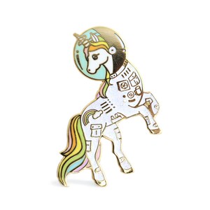 Unicorn enamel pin, Gold glitter lapel pin, astronaut pin, space lover, unicorn space suit, space helmet pin, unicorn lapel pin, rainbow pin image 4