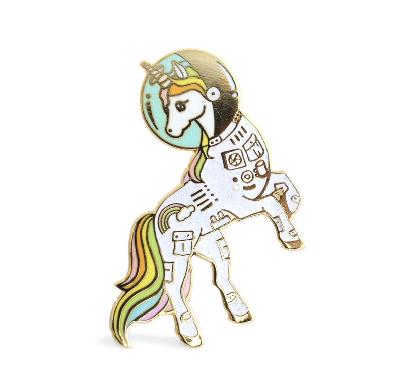 Unicorn enamel pin, Gold glitter lapel pin, astronaut pin, space lover, unicorn space suit, space helmet pin, unicorn lapel pin, rainbow pin image 4