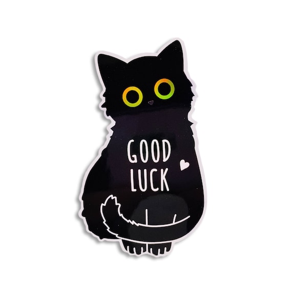 Cat Sticker, Good Luck Cat, Cat Eyes Sticker, Black Sticker, Black Cat  Sticker, Black Cat Lover, Cat Lover Gift, Holographic Sticker 