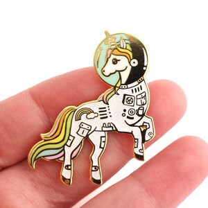 Unicorn enamel pin, Gold glitter lapel pin, astronaut pin, space lover, unicorn space suit, space helmet pin, unicorn lapel pin, rainbow pin image 3