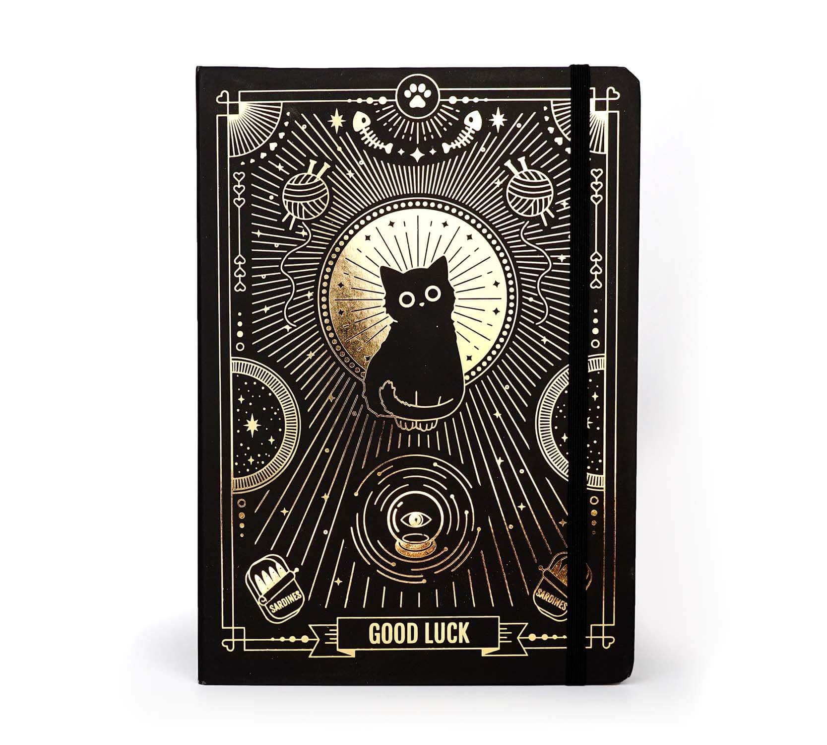 black cat pattern and small hearts CHAT WANTED notebook A6 or A7