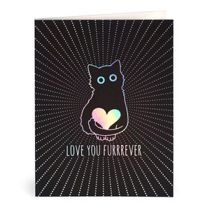 Cat greeting card, Love greeting card, Holographic card, Black cat card, Cat card, Black cat lover, Cat lady card, Love card, Love you card