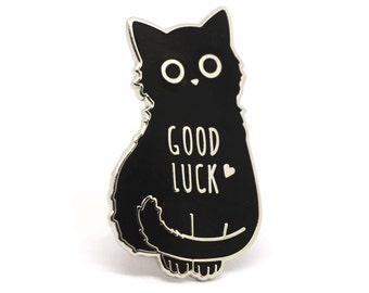 Cat enamel pin, Black cat pin, Good luck charm, Good luck cat, Lucky charm, Lucky charm pin, Good luck, Cat lady, Black cats