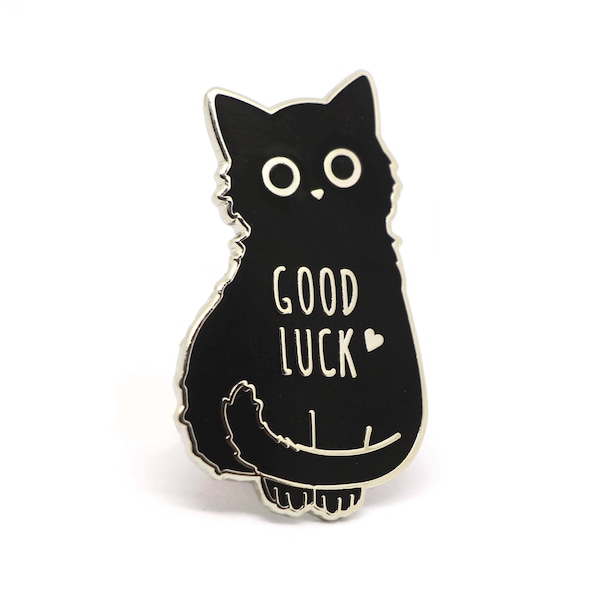 Cat enamel pin, Black cat pin, Good luck charm, Good luck cat, Lucky charm, Lucky charm pin, Good luck, Cat lady, Black cats