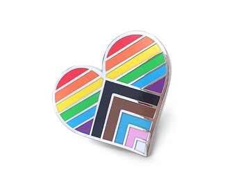 Progress Pride Flag Heart Pin, Inclusive Pride LGBTQ Enamel Pin, Rainbow enamel pin, lapel pin, LGBTQ pin, rainbow enamel pin