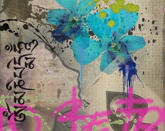 OM MANI - decorated print on canvass, Vaz'S Italian Artist,Valentina Azzini