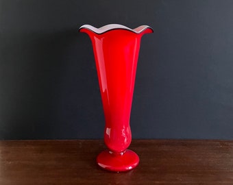 Vintage Bohemian Tango Glass Michael Powolny Loetz XL Red Cased Glass Vase