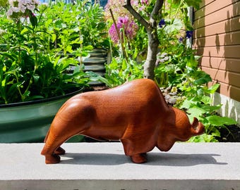 Mid Century Danish Modern Teak Style Charging Bull Figurine