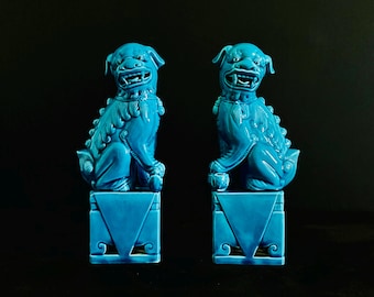 A Pair of Chinese Turquoise Foo Dogs
