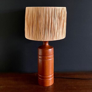 Mid Century Danish Modern Teak Lamp with Raffia Shade