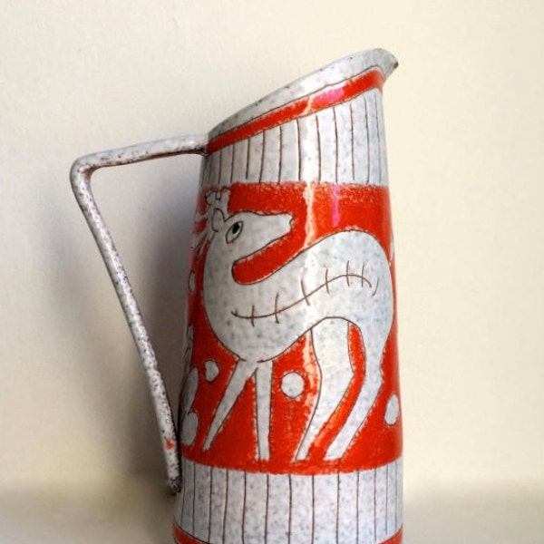ON SALE Fratelli Fanciullacci Italy vintage mid century modern large studio pottery jug with Deer design