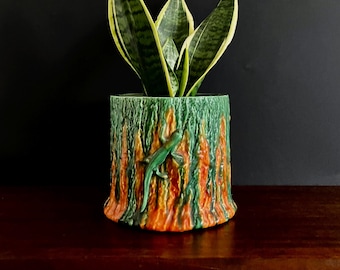 1930’s Art Deco Bretby Planter Jardiniere Fire Salamader Applied Lizard decoration A/F