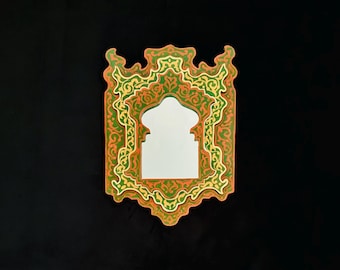 Vintage Hand Painted Moroccan Small Wall Mirror Boho Decor