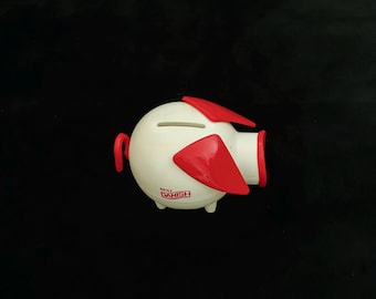 Vintage 1980’s Red & White Best Danish Plastic Piggy Bank Poul Willumsen A/S Denmark