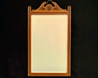Antique Wood Surround Dressing Table Mirror Bevelled Glass Hanging Chain