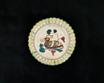 Richard Dolker Doelker hand painted Italian Studio Pottery Plate Comical Bird design  I.C.S Vietri Gambone Periodo Tedesco (1927 - 1940)
