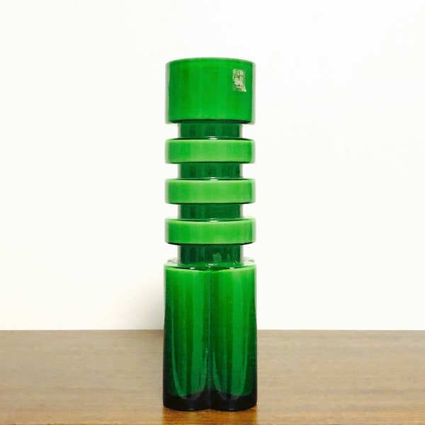 Mid Century Alsterfors Green Cased Glass Vase Per-Olof Strom