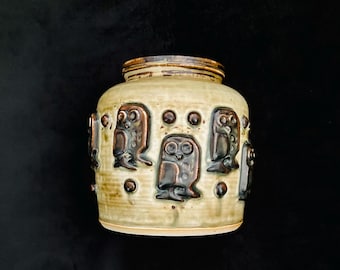 Mid Century Royal Copenhagen Aluminia Owls Vase Jorgen Mogensen Stoneware Vase