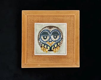 Mid Century Clive Simmonds Framed Owl Tile English Studio Pottery