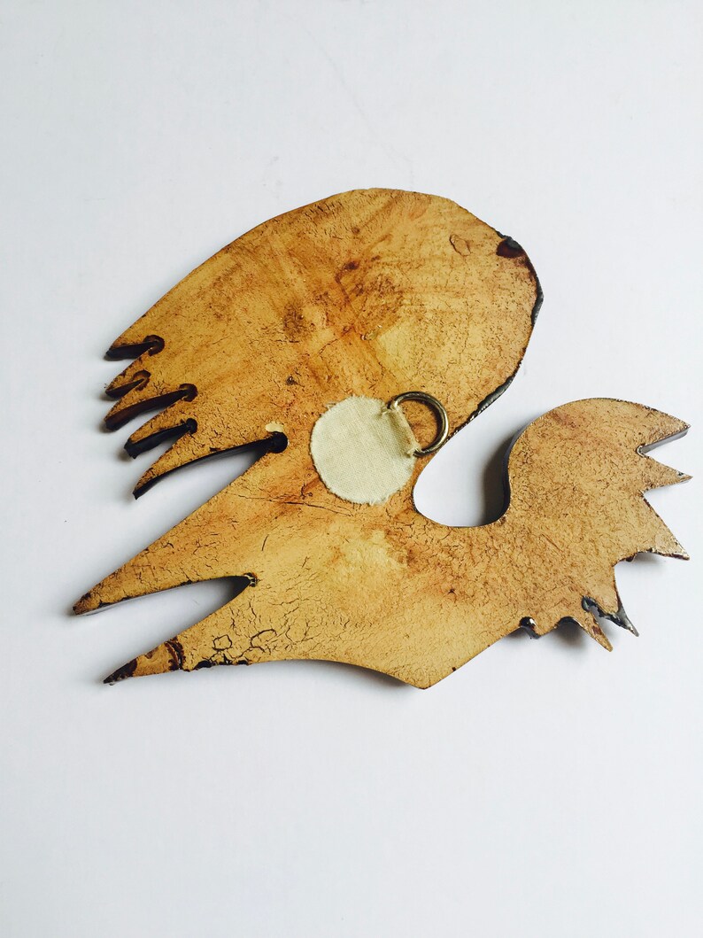 Mid Century European Studio Pottery Scandinavian style Modernist Cockerel Bird small Ceramic Wall Plaque