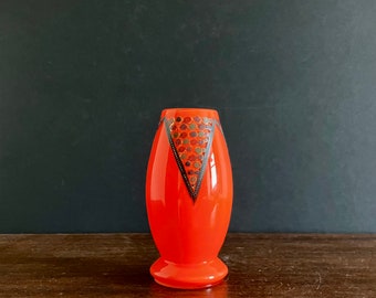 Vintage Bohemian Tango Glass Kralik Burnt Orange Cased Glass Vase with hand painted decoration slight A/F