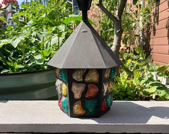 Vintage Peter Marsh Style Chunk Glass Metal Porch Lantern