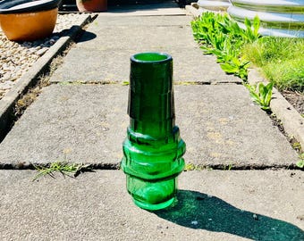 In the manner of Mid Century Whitefriars Green Glass Hooped Vase