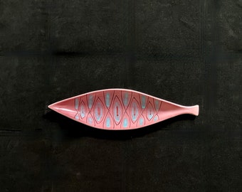 Mid Century hand painted Italian Pottery Pink Fish Shaped Dish