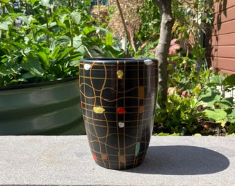 Mid Century Bitossi Aldo Londi Black Mondrain Vase Damaged A/F