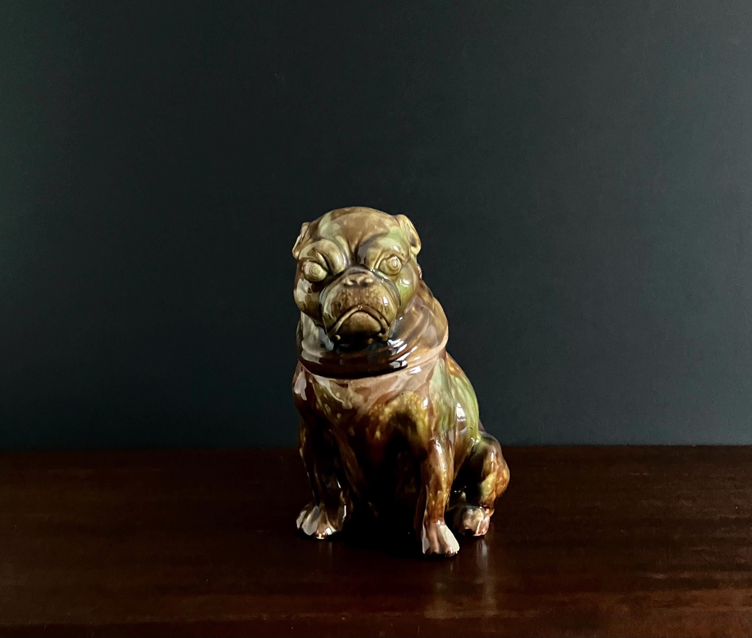 Circa 1870 English Majolica Pug Dog Tobbaco Jar A/F