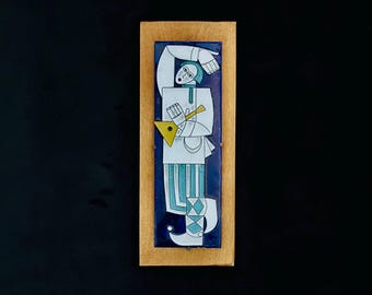 Vintage Soviet Era Cubist Constructivist Musician Enamel Wall Plaque