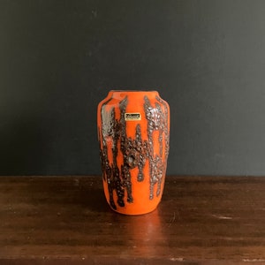 1960’s West German Pottery Scheurich Europop Linie Vase 238 18 Orange Fat Lava