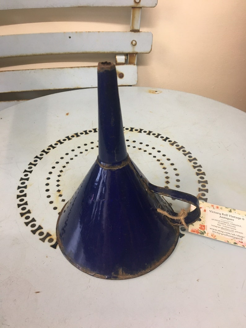 Vintage Blue Enamel Funnel With Handle Etsy