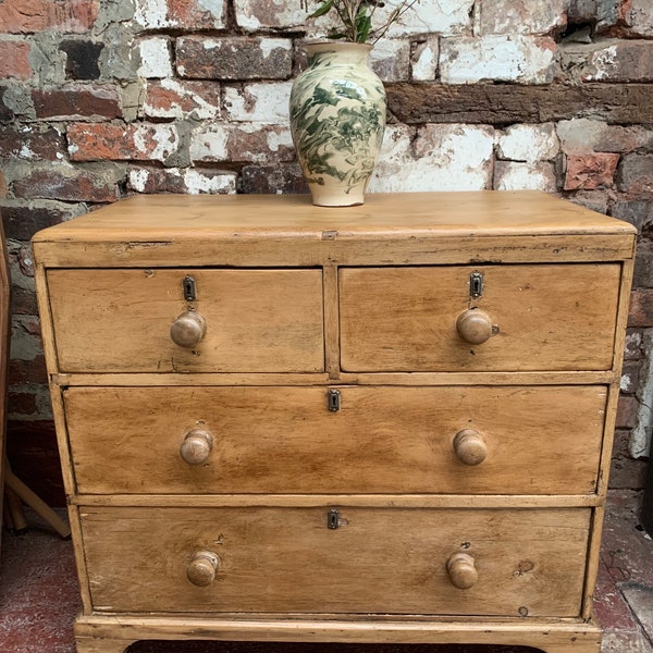 Antique Striped Pine Chest Of Drawers